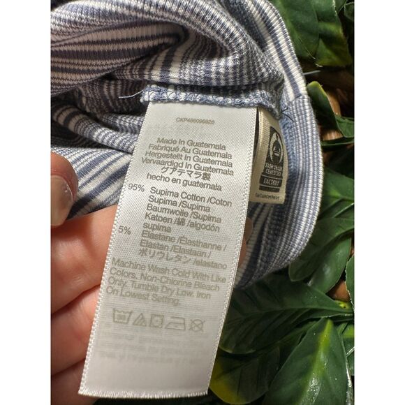 Madewell Supima Rib Cutawat Crop Tank in Blue White Stripe Size Medium NWT - Picture 7 of 7